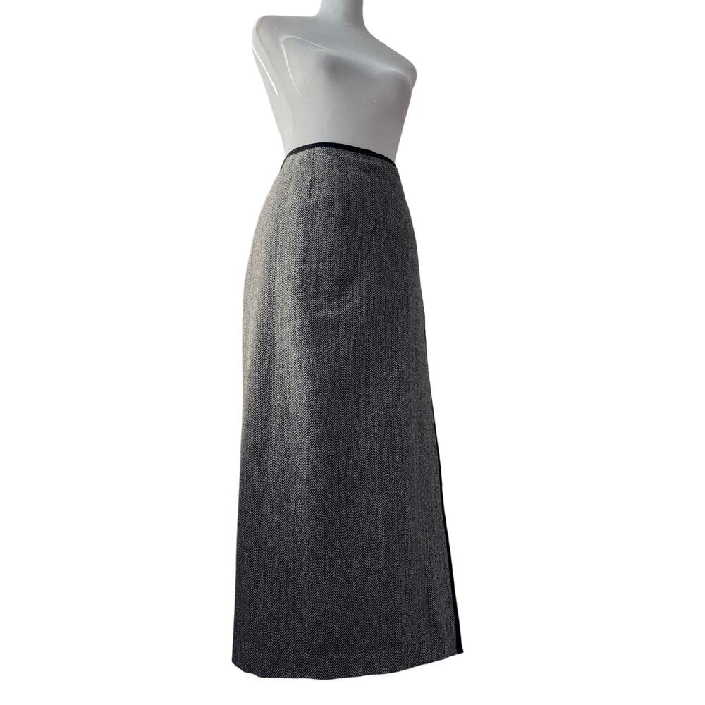 Vintage ‘00s Talbots Black & White Herringbone Wool Blend Wrap Midi Skirt